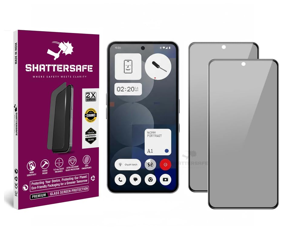 Image of Anti-Spy Privacy Tempered Glass Compatible For Nothing Phone 3a Pro /Phone 3a [Pack of 2]. Anti-Scratch, Edge-to-Edge Protection With Easy Installation Kit & Case Friendly Fit.