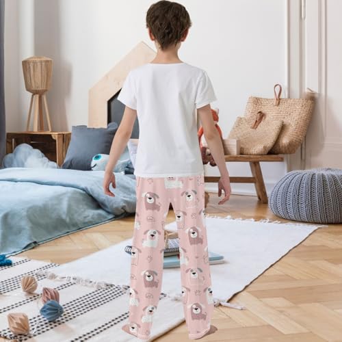 Boy's Pants Hand Drawn Cute Pink White Dog Jogger Pants Elastic Waist Long Bottoms Trousers with Pockets 6-14 Years3