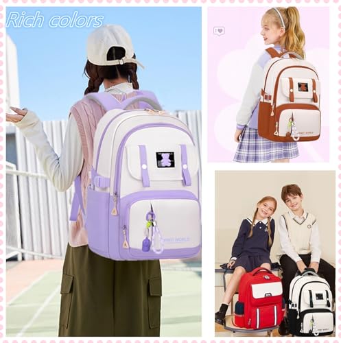 Plain Backpack for Teen Girls Laptop Bookbag for Women with Anti-Theft Back Pocket Kids School Bag for Elementary Middle School Purple2