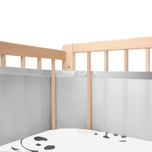 Image of SUVQWJT Breathable Mesh Crib Liner for Protecting Baby Legs and Arms, Block The Pacifier from Falling, 11" H (28cm) Essential 3mm Breathable Mesh Liner Around 3 or 4 Side Full-Size Crib, Grey