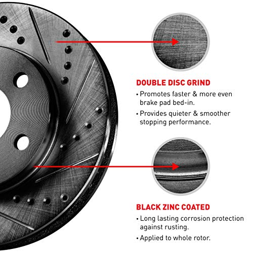 Image of R1 Concepts Rear Brake Rotors Fits 2006-2007 Dodge Charger | 2006-2008 Dodge Magnum| Drilled Slotted eLINE Black Disc Brake Rotors| 13.8 inch Rear