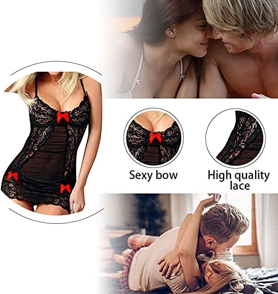 HOTSO-Negligee-Sexy-Dessous-Babydoll-Chemise-Reizwaesche-Spitze-Nachthemd-Teddy-Bodysuit-Lingerie-Nachtwaesche-Nachtwaesche-Unterwaesche-Kleid-mit-Bowknot-Frauen
