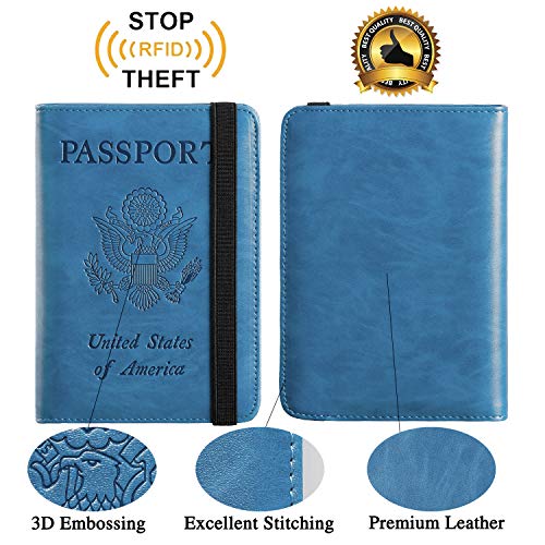 Passport Holder Cover Wallet Rfid Blocking Leather Card Case Travel Document Organizer(Blue) #TOP1