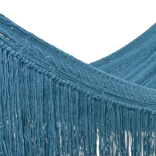 NOVICA Cotton Rope Hammock Turquoise from Mexico Double Blue Solid Bohemian Tropical Decor 'Caribbean Blue Cascade'(Double)
