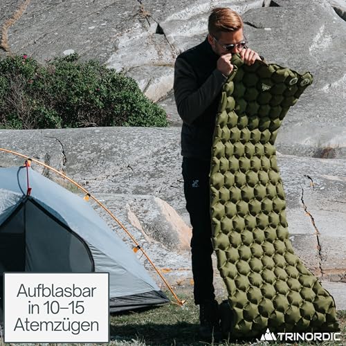 TRINORDIC 550g Ultraleichte Aufblasbare Isomatte - Mit Aufblasbarem Kissen - Camping Matratze mit Kleines Packmaß für Outdoor, Camping, Wandern & Bikepacking