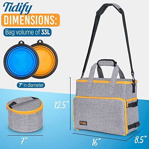 Dog Travel Bag Airline Approved Travel Set for Dog and Cat Tote Organizer with Multi Function Pockets, 2 Food Containers and Collapsible Bowls, Weekend Away Dog Bag for Travel Accessories - Gray - Thumbnail 3