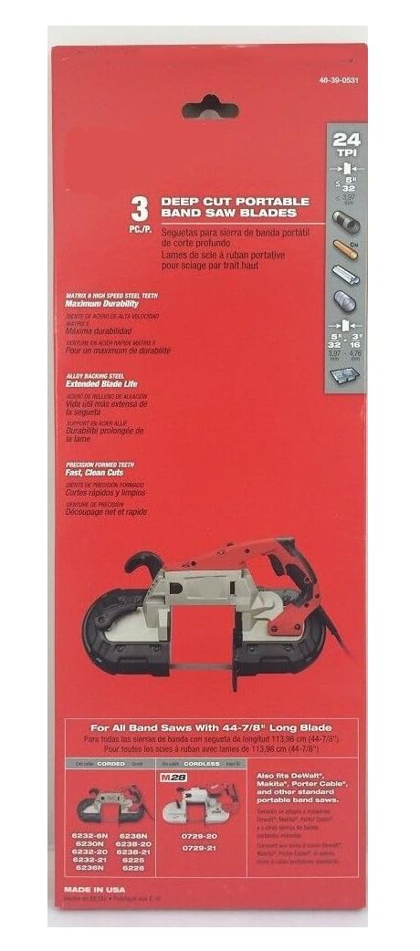 Suitable for Milwaukee 48-39-0531 44-7/8", 24 Bi-Metal Band Saw Blades - 3pk