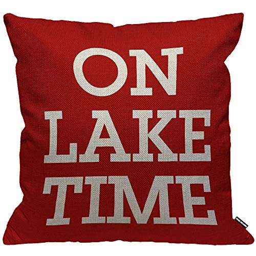 HGOD DESIGNS on Lake Time Cushion Cover,Funny Lettering Creative Leisure Elegant Red Throw Pillow Case Home Decorative for Men/Women Living Room Bedroom Sofa Chair 18X18 Inch Pillowcase 45X45cm