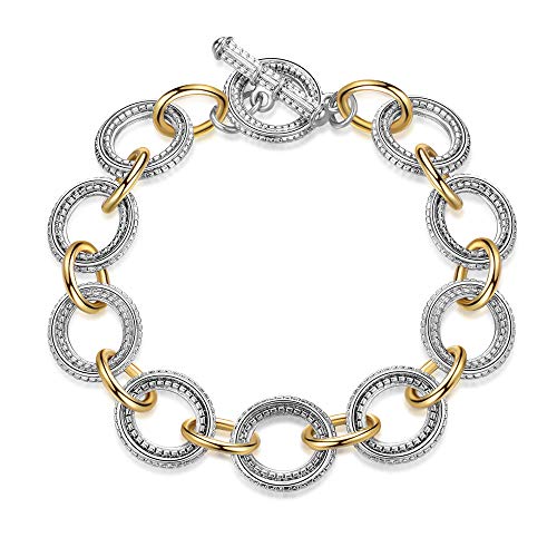 Link Bracelet for Women 2 tone Circles Chain Bangle Silver and Gold Color Wire Bangle Bracelets