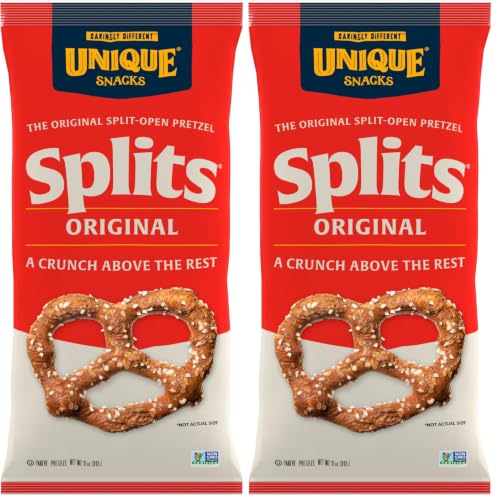 Image of Unique Snacks Original Splits Pretzels, Delicious Homestyle Baked Snack Bag, OU Kosher, and Non-GMO Food, No Artificial Flavor, 11 Oz. Bag, Pack of 12