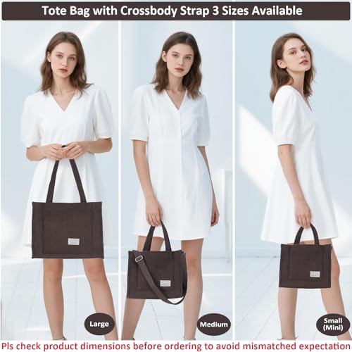 Image of UERRUAM Tote Bag for Women with Compartments,Corduroy Tote for Work Travel College Book Bag Women Purse Handbag Crossbody Bag