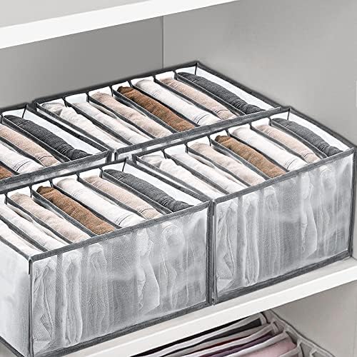 DecroXmas Wardrobe Organiser 3 Pack Foldable Wardrobe Storage Organiser Underwear Drawer Divider for Trousers, Jeans, Socks, Bras White (Grey)