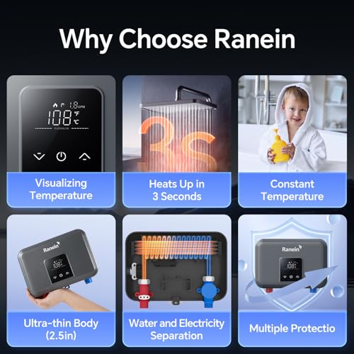 Image of Ranein 8kW Tankless Electric Water Heater, 240V on Demand Instant Endless Thermostatic Water Heater with LED Temperature Display for Bathroom and Kitchen