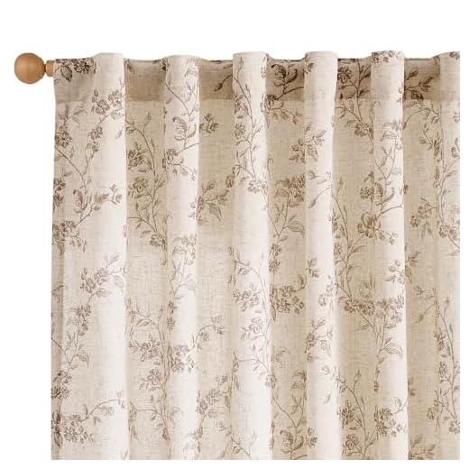 Lazzzy Taupe Floral Linen Curtains 84 Inch