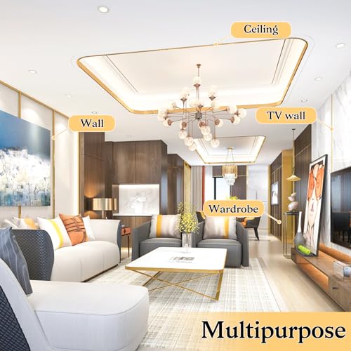 5Meter Zierleisten Deckenleisten Selbstklebend Stuckleisten Edelstahl Dekorleisten Spiegelstreifen Selbstklebend Wandleiste für Toilette, Fliesenrand, Wandecke, Fußleiste, Boden (20mm) (Gold)