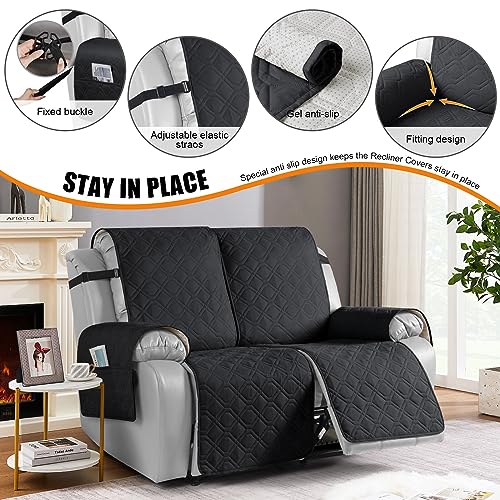 Image of VANSOFY Waterproof Recliner Loveseat Covers Washable, Black,2 Seater | 1-Piece, Non-Slip with Elastic Straps, Sofa Cover with Pocket for Dogs, Pets