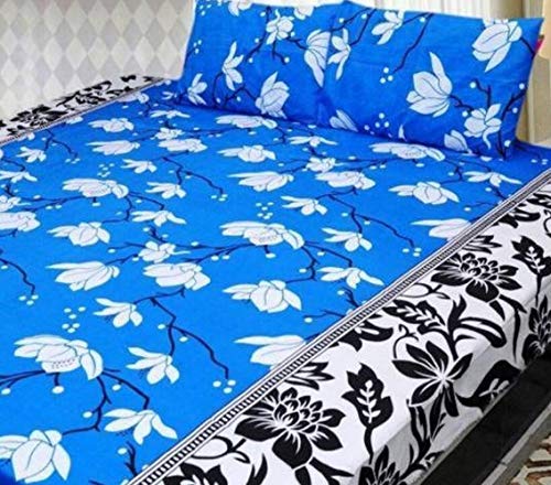 Image of Justway 250 Tc Poly Cotton Double Bedsheet with 2 Pillow Covers - Blue - (TDII EC3DDB1 90X100 1700)