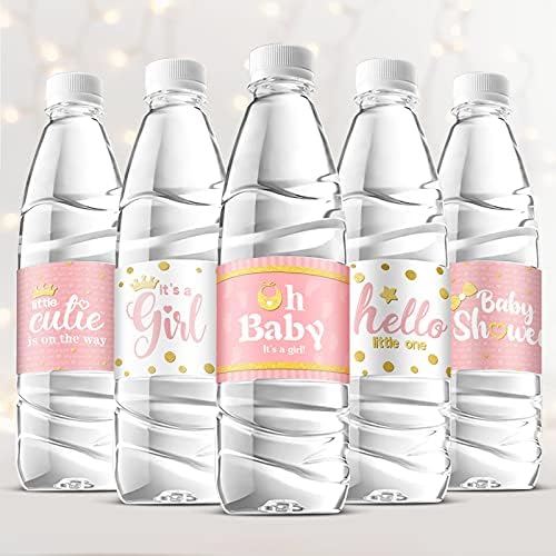39 Pieces Baby Shower Water Bottle Labels Shower Water Bottle Stickers  Wrappers Waterproof Baby Shower Labels for Baby Shower Party Decoration  (Pink, ...