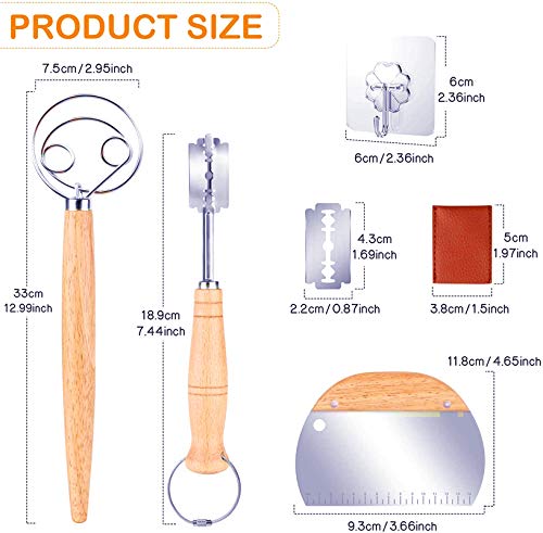 Danish Dough Whisk Bread Mixer Set, Hook Dutch Whisk and Dough Scraper with 4 Replacement Blades for Bread Dough, Pastry or Pizza Dough - Perfect for Baking