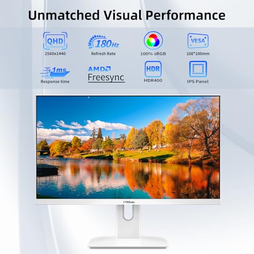 Image of FYHXele 27 inch White Monitor,QHD (2560x1440P) 180Hz 100% sRG Computer Monitors,IPS Panel, 3Sides Frameless, Flicker-Less,Blue Light Filter, for Office & Gaming (DP,HDMI)