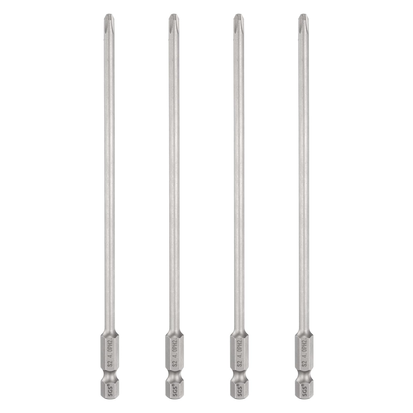 sourcing map 4pcs #2 Phillips Screwdriver Bit PH2 1/4" Hex Shank 6" (150mm) Long 4mm Rod Magnetic Cross Head Drill Bits S2 Steel Industrial Screw Driver Bit for Electric Power Tools, Gray