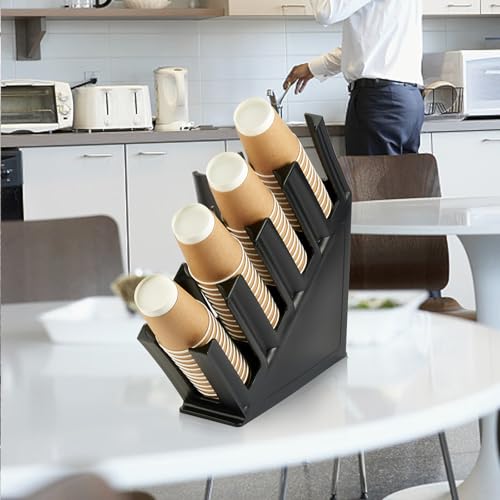 Image of CURTA Paper Cup and Lid Holder, Disposable Paper Cup Dispenser 4 Compartment Coffee Cup and Lid Storage Organizer Holder for Countertop Coffee Station Bar Restaurant Breakroom