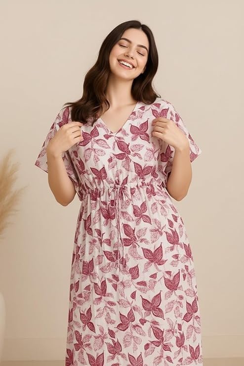 Image of Bahumaan Nighty for Women Cotton Combo Pack of 2 | Free Size Gown for Women Cotton with Side Pocket | Nighties for Women Pure Cotton Combo Stylish | Maxi Sleepwear