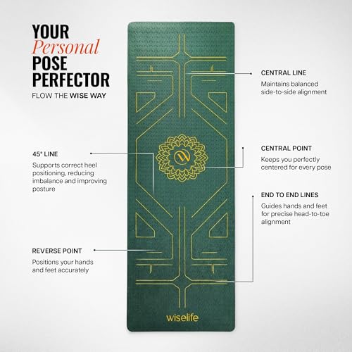 Image of Wiselife True Alignment Yoga Mat + Sleek Yoga Strap For Men And Women (Probalance Tpe Material 6Mm Extra Thick Extra Long Extra Wide) (Emerald)