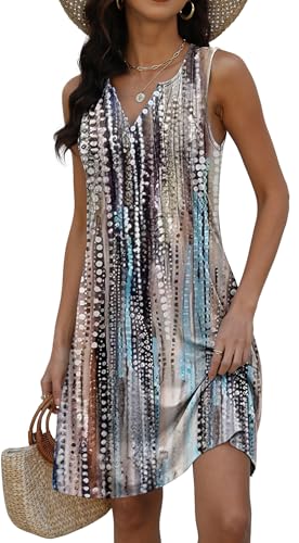 Image of Disamer Beach Dresses for Women 2026 Vacation Swim Cover up V-Neck Summer Dress Button Down Sleeveless Boho Floral Sundress