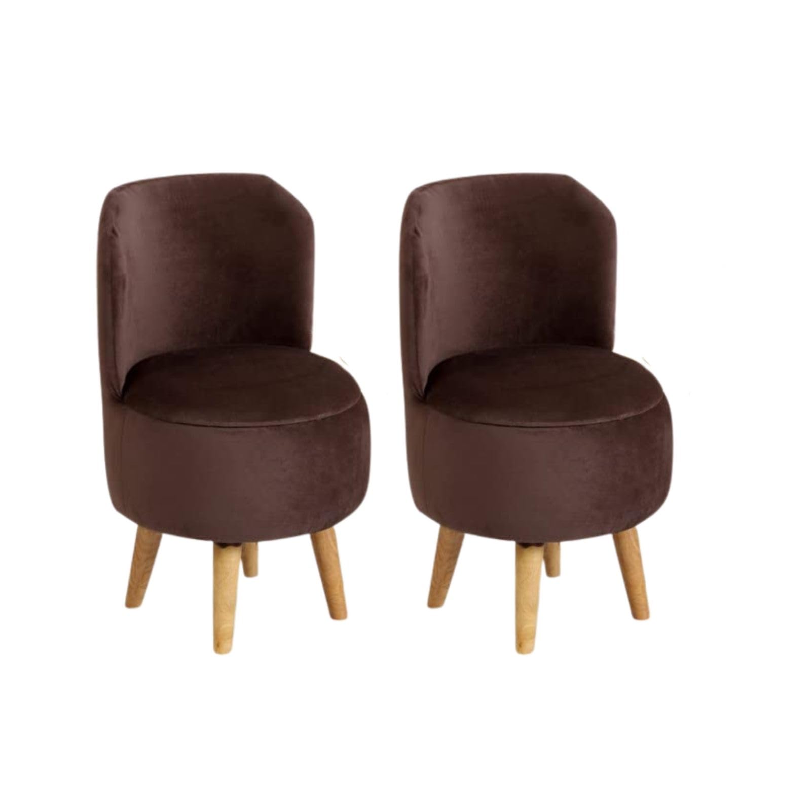 Ottoman Pouffes Sitting Mudda Puffy Wooden Leg Stool for Living Room Dressing Table Pouf Round Footstool for Home Decor, Holland Velvets, Chair, 16x16x28.5 in, (Brown) Pack of 2-image-31