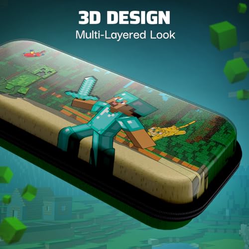 Image of PDP REALMz Travel Case Plus GLOW with Wrist Strap for Nintendo Switch, Lite | Licensed for Switch, Built-In Stand, Game Storage Pockets, Glows-in-the-Dark, Durable Protection, Minecraft Forest Battle
