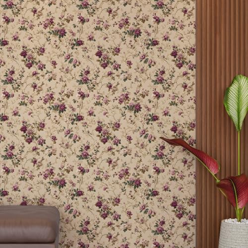 Image of PAPER PLANE DESIGN Vintage Floral Self Adhesive Wallpaper Peel & Stick, Waterproof, Stain-Proof & Self Adhesive Vinyl | Easy to Clean | 16 in X 90 in, Decor for Bedroom, Hallway, Living Room (B)