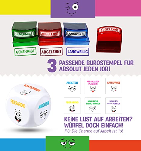 Lustige Büro Geschenk Box | Witzige Geschenkidee für Arbeitskollegen | 24-teilig | Textmarker, Anti-Stress Würfel, Notizblock, Stempel uvm.