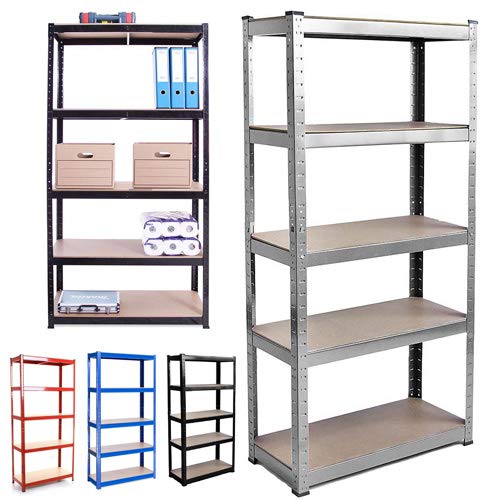BRIEFNESS 5 Tier Shelving Unit for Garage Shed Workshop, H 150 x W 70 x D 30 Cm, Steel & MDF Boltless Shelves,175KG per Shelf/875KG Capacity, 5 Year Warranty - Galvanised