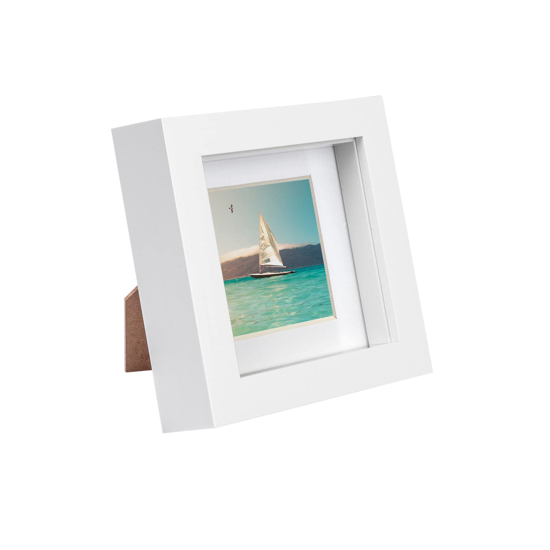 Nicola Spring - 4" x 4" White 3D Box Photo Frame - 2" x 2" Mount - White