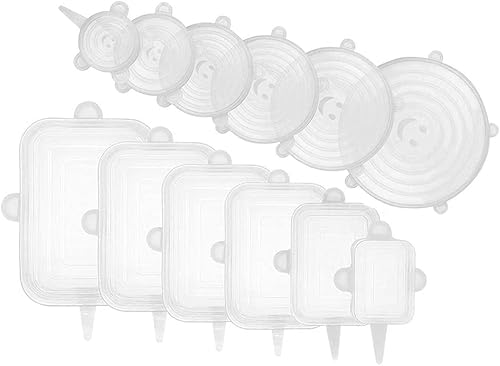 12 tapas de silicona reutilizables flexibles de silicona para tazones, tapas expandibles, cubiertas elásticas para alimentos frescos y sobras,