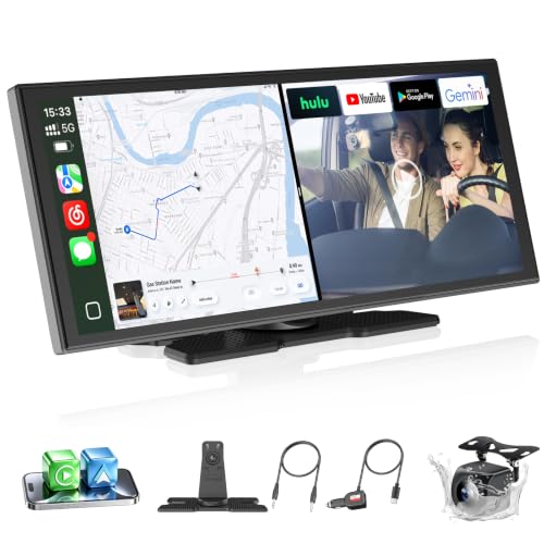 OTTOCAST OttoScreen AI 11 4 Zoll Carplay Display für Apple CarPlay & Android Auto Android 15 mit Google Play Gemini AI Sprachassistent Navi GPS Split-Screen Dual WLAN/BT inkl. Rückfahrkamera