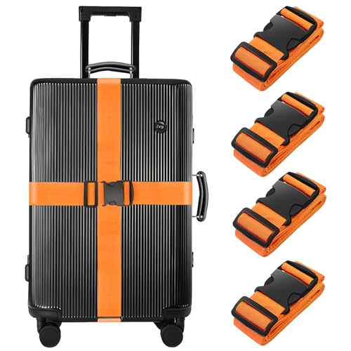 Image of BILIONE 4 Pack Luggage Straps 79 inch Long Belts Keep Suitcase Secure While Traveling, TSA Approved Add a Bag Premium Accessory for Travel Bag Closure (4PCS Orange)