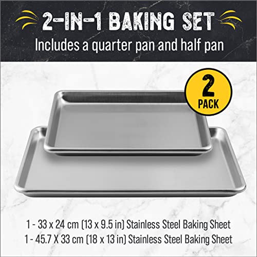 Checkered Chef Baking Sheets For Oven - Half Sheet And Quarter Sheet Pan Set - Non-Stick, Easy Clean Cookie Sheets, Stainless Steel Bakeware #TOP1