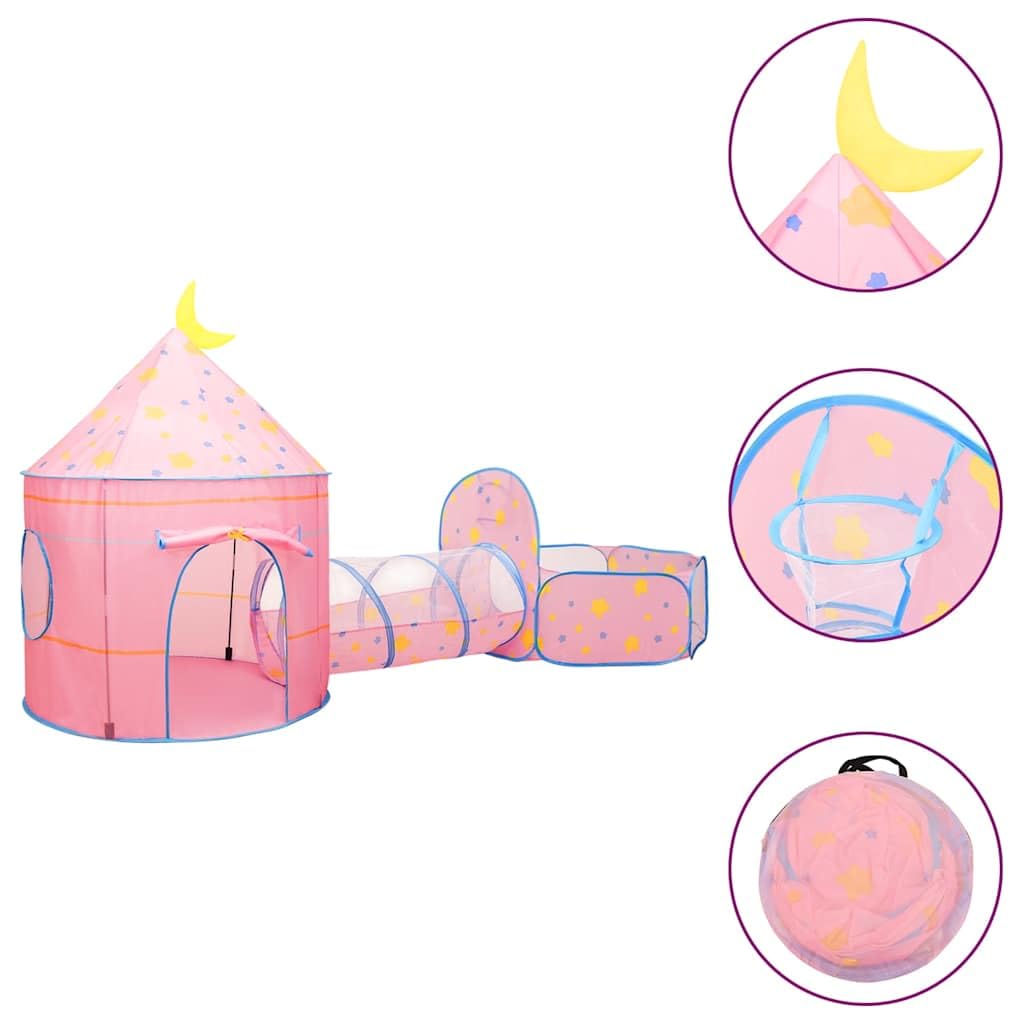 Spielzelt mit 250 Bällen Rosa 301x120x128 cm Kinderzelt Schloss Bällebad Spieltunnel Krabbeltunnel Tragbar für Drinnen Draußen Garten Kinderzimmer Motorik Förderung