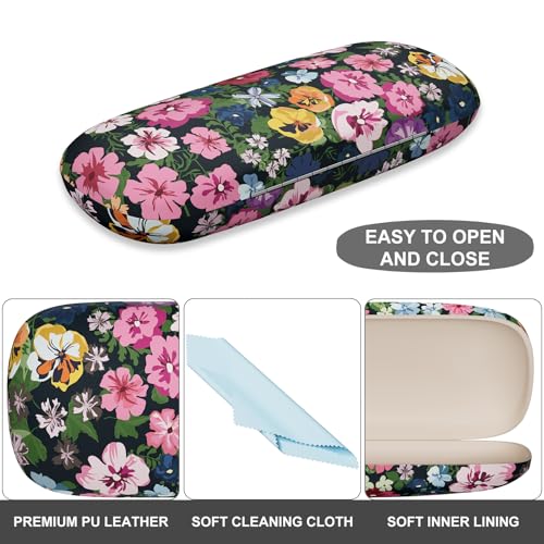 Image of Eyeglasses Case, Portable Hard Shell Protective Case for Glasses, Eyeglass Holder Box for Women with Cleaning Cloth