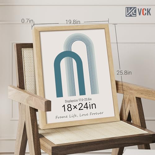 Image of VCK 18x24 Poster Frame Solid Wood Natural 3 Pack Picture Frames 18 x 24 Inches with Wall Mounting Hanging