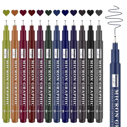 Funnasting Fineliner Stifte, 12 Farben Retro Feinliner Set (0.5mm), Handlettering Stifte Set f&uuml;r f&uuml;r Bullet Journal, Zeichnen, Sketchnoting, Schreiben, Kalligraphie und Notizen Art Supplies