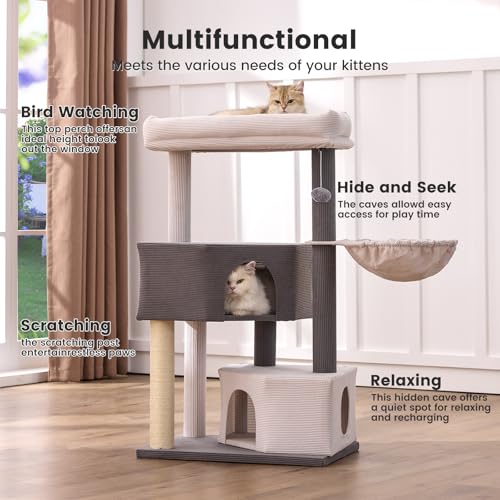 Image of Gardner Pet Cat Tower for Large Cats, 41 inch Heavy Duty Cat Tree with 2.8 inch Thickened Scratching Posts & Extra Large Hammock, Stable Cat Climbing Stand with Washable Perch for Maine Coon & Multi-Cat