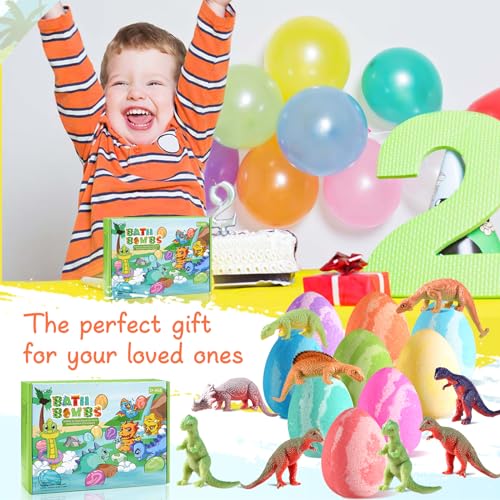 MeCids Bath Bombs for Kids with Surprise Toy Inside, 9 Pack Dino Egg Organic Bath Bomb with Dinosaur Toys, Bubble Bath Bombs Ball Kit for Kids Birthday Easter Toy Gifts - Image 8