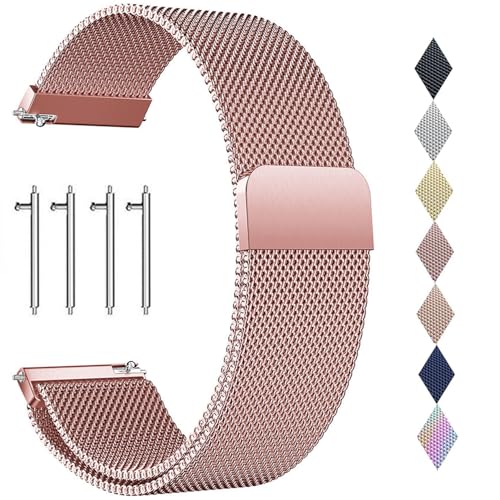 PDSQL Edelstahl Mesh Uhrenarmband, Metall Ersatz Armband Edelstahlarmband mit Magnetverschluss Smartwatch Schnellverschluss Watch Uhren Ersatzband Für Damen Herren (Rosa, 22mm)