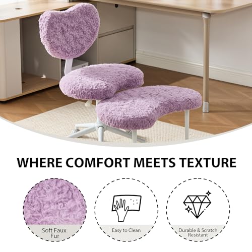 Image of Cross Legged Office Chair with Wheels, 360Swivel Meditation Chair, Adjustable Height Office Chair for ADHD and Yoga, Ergonomic Kneeling Chair with Back Support, Faux Fur, Violet