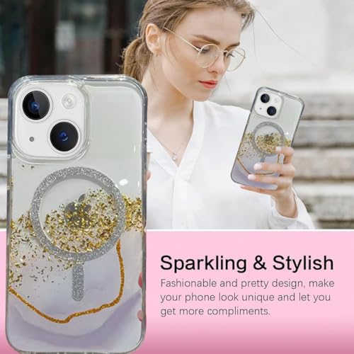 Image of mobistyle Compatible with iPhone 14 | Magentic Glitter Gradian Elegant | Camera Lens Protection Back Cover Case for Women Girls iPhone 14 (Grey)