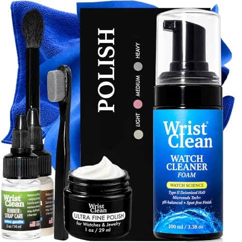WristClean Watch Cleaning Kit & Watch Polishing Kit | Cleaner, Polish, Rubber & Leather Strap Care,...