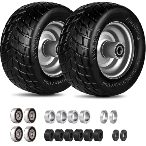 11x6.00-5 Flat Free Tires with 3/4' or 5/8' and 1/2' Bearings,11x6.00-5 Tires for Zero Turn Mower,6'- 8' Center Hub,Upgraded Large Bearing,More Durable,Load 400lbs